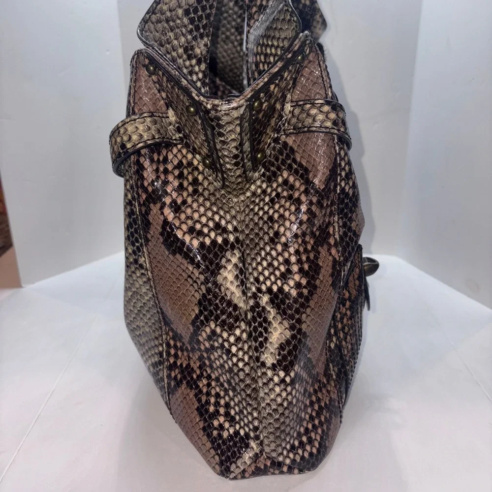 Y2K Hobo Bag Womens Large Brown Snakeskin Print Studded Jessica Simpson